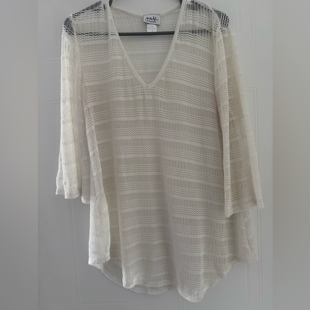 Jordan Taylor Sz  small mesh cover up long sleeve tunic length white women's